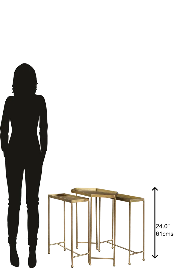 28411 Nest Of Tables - Stylish Trio with Brass Legs, Unique Hexagon Shape & Elegant Wood Finish