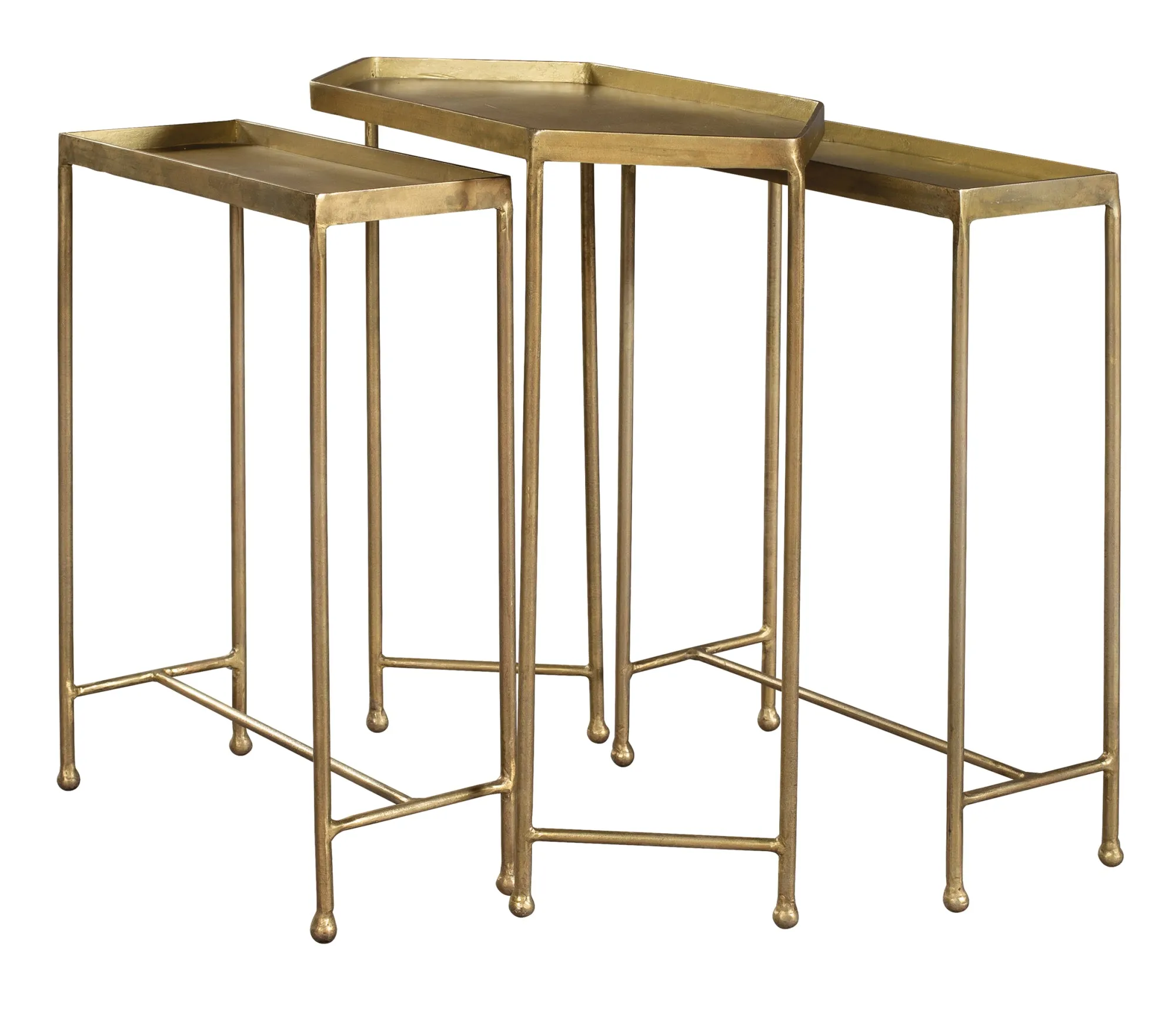 28411 Nest Of Tables - Stylish Trio with Brass Legs, Unique Hexagon Shape & Elegant Wood Finish