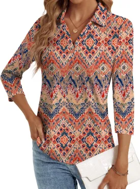 3/4 Length Sleeve Womens Tops Dressy Casual V Neck Polo Shirts Business Work Blouses 2025 Trendy Tunic Top