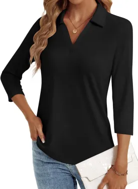 3/4 Length Sleeve Womens Tops Dressy Casual V Neck Polo Shirts Business Work Blouses 2025 Trendy Tunic Top