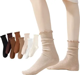 8 Pack Ruffle Socks - Frilly, Cute Slouchy Cotton Socks for Women, Size 5-9