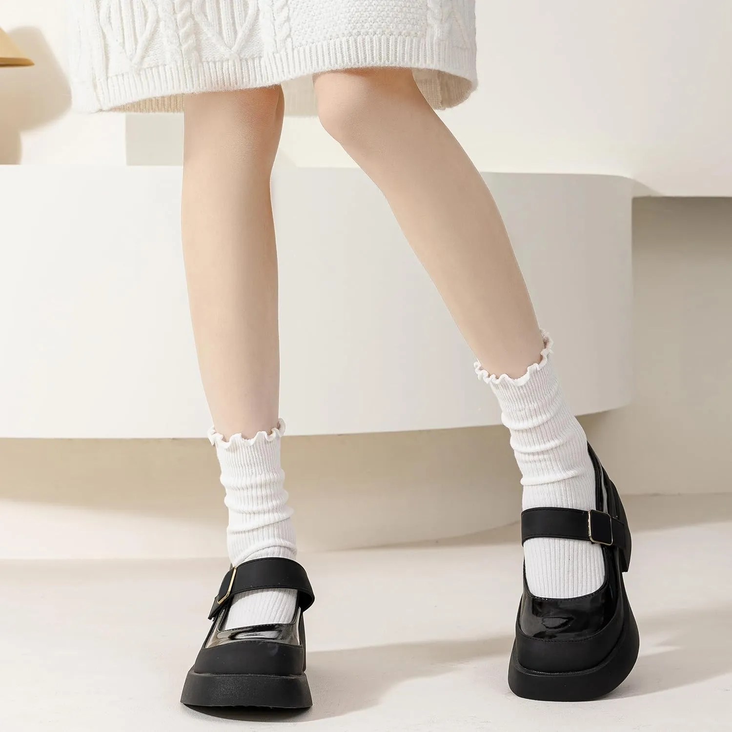 8 Pack Ruffle Socks - Frilly, Cute Slouchy Cotton Socks for Women, Size 5-9