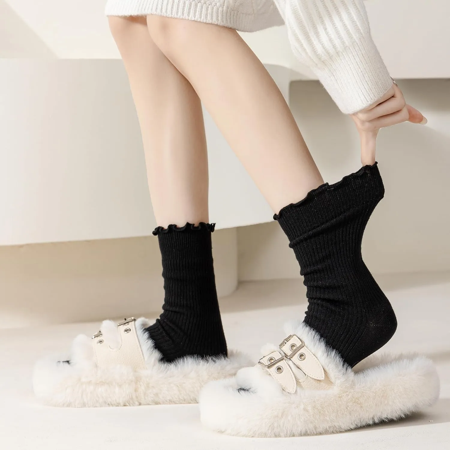 8 Pack Ruffle Socks - Frilly, Cute Slouchy Cotton Socks for Women, Size 5-9
