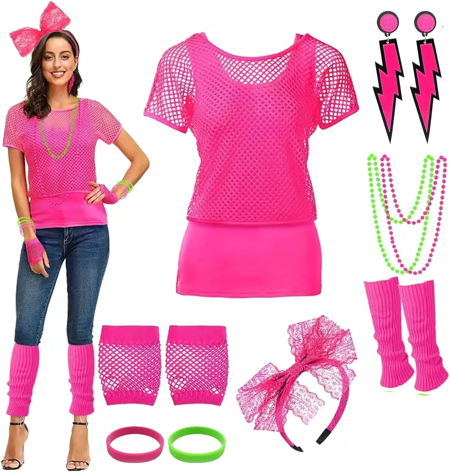 80s 90s Outfit for Women 80s Accessories Set Baseball Jersey Shirt neon Shorts Slouch Socks Headband
