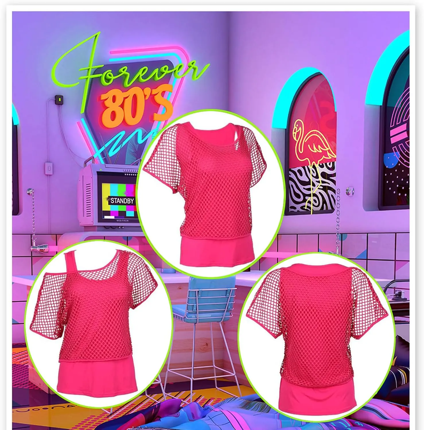 80s 90s Outfit for Women 80s Accessories Set Baseball Jersey Shirt neon Shorts Slouch Socks Headband