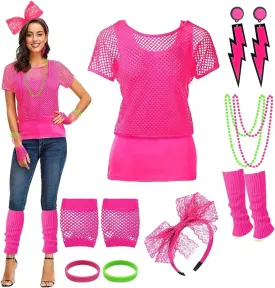 80s 90s Outfit for Women 80s Accessories Set Baseball Jersey Shirt neon Shorts Slouch Socks Headband
