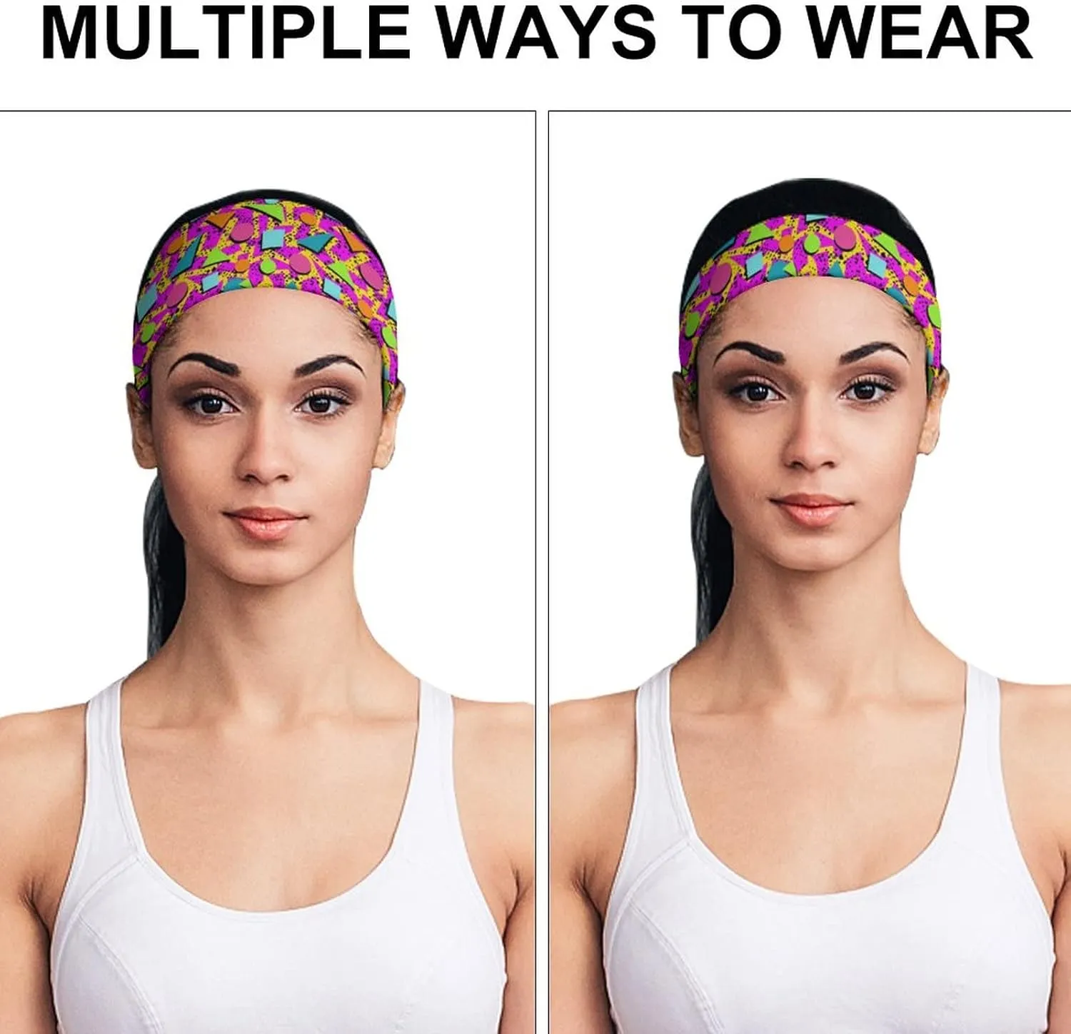 80s 90s Workout Headbands for Men Women Elastic Sweatbands Sports Headbands for Jogging Running Cycling Yoga