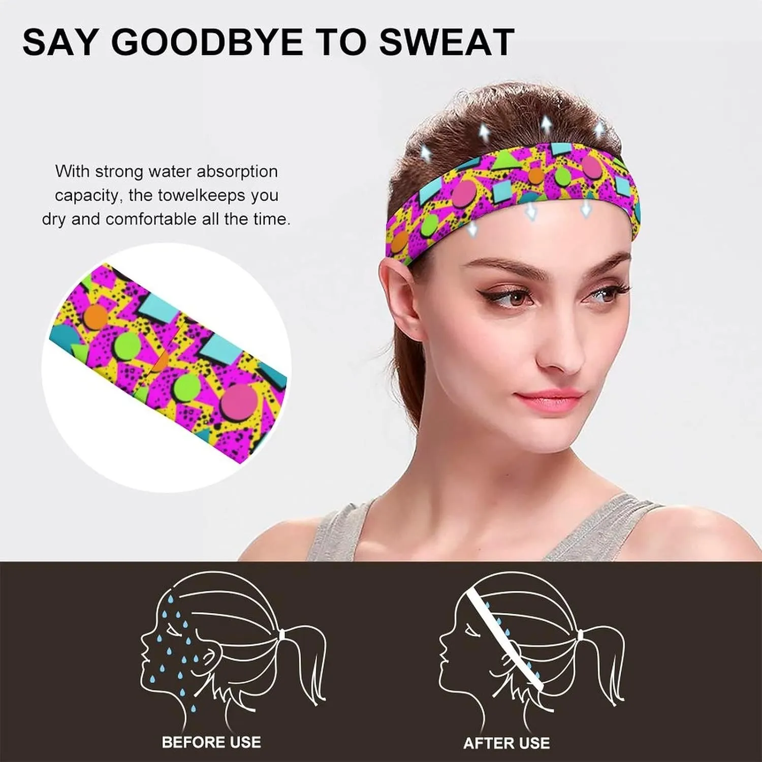 80s 90s Workout Headbands for Men Women Elastic Sweatbands Sports Headbands for Jogging Running Cycling Yoga