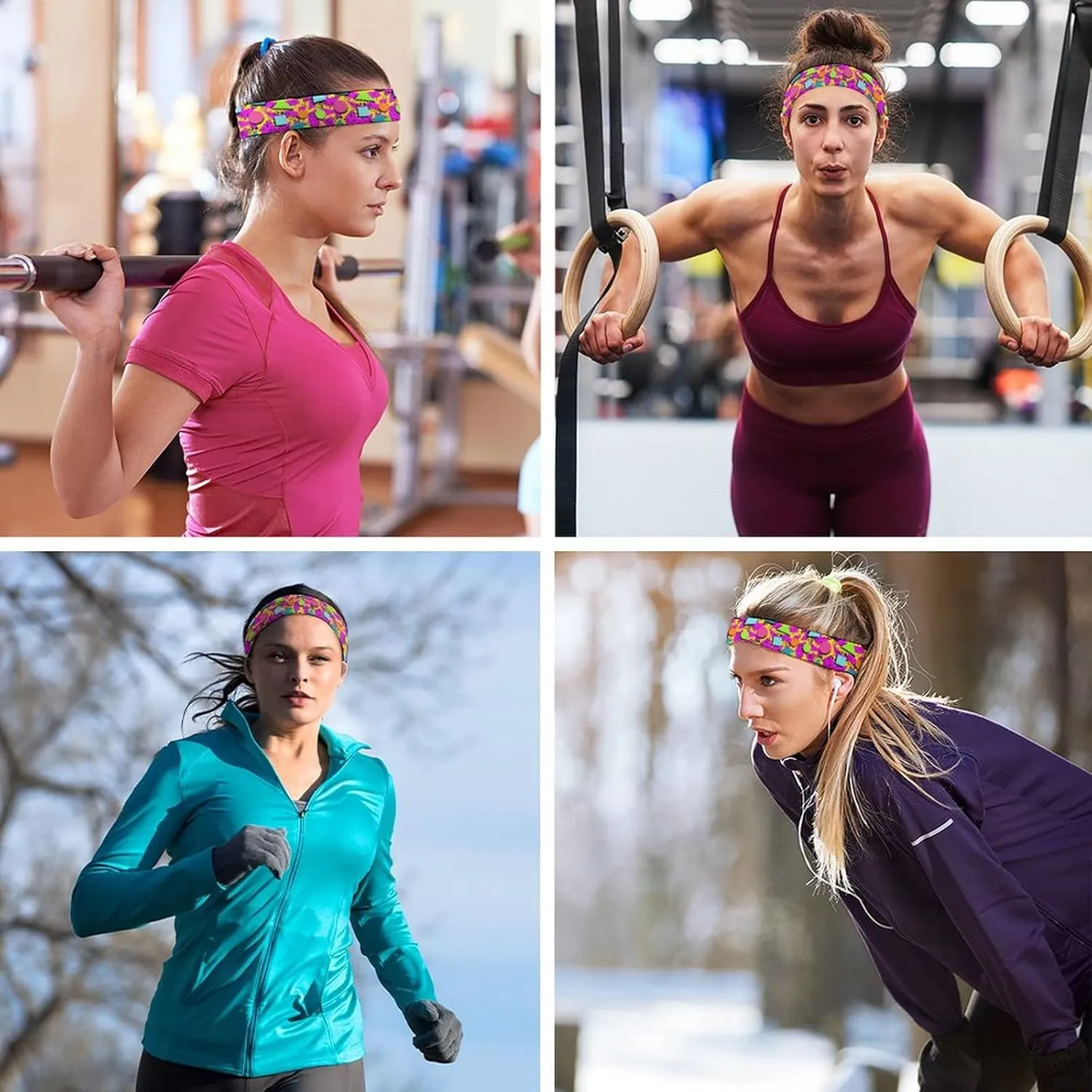 80s 90s Workout Headbands for Men Women Elastic Sweatbands Sports Headbands for Jogging Running Cycling Yoga