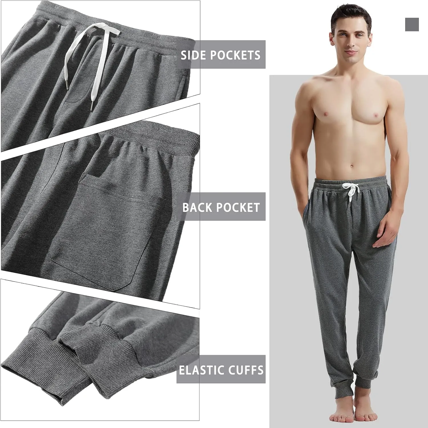 AMY COULEE Men's Casual Joggers Cotton Sweatpants Workout Athletic Pants with Pockets Drawstring Gym Running Pants
