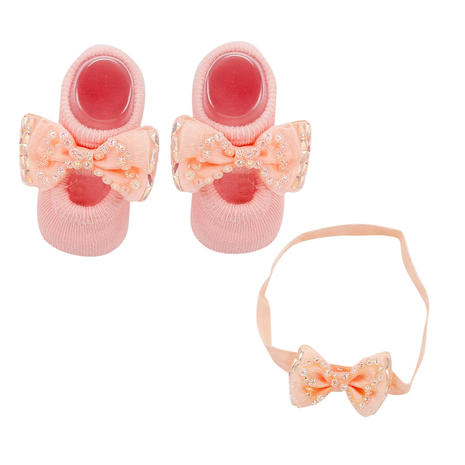 Bedazzled Peach Headband And Socks Set