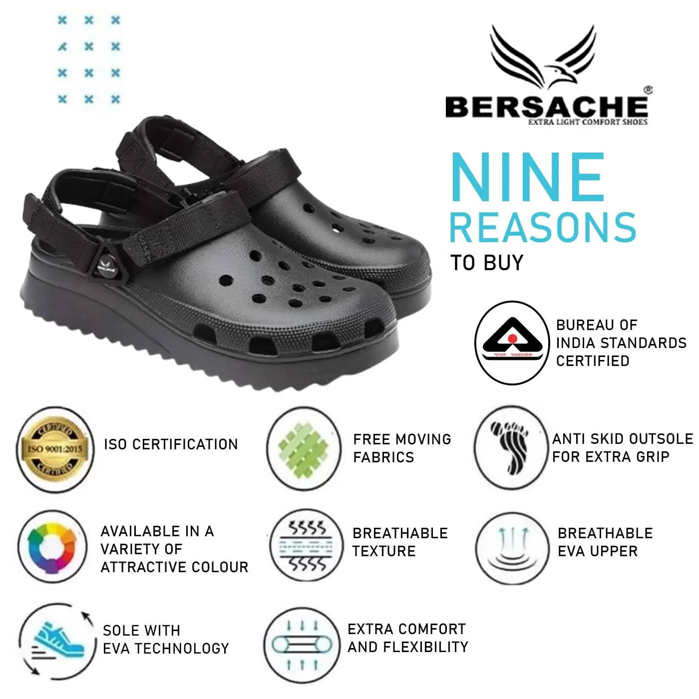 Bersache Extra Soft Classic Casual with  Regular wear with Ultra Soft & Flexibility Technology Clog's for Men's & Boy's (6137-Black)