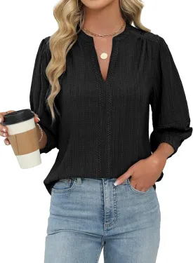 Blooming Jelly Womens Dressy Business Casual Tops Trendy 3/4 Length Sleeve Shirts Cute Summer Blouses Work Outfits