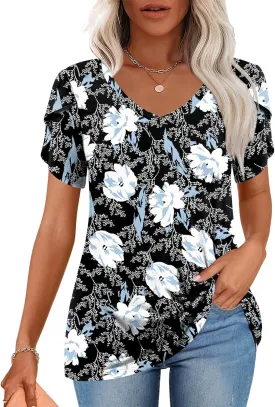CATHY 2025 Womens Tops Summer Short Sleeve V Neck Tunic T-Shirts Blouse S-4XL