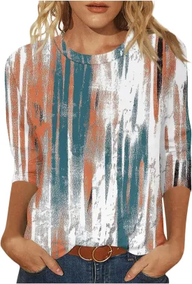 Ceboyel 3/4 Sleeve Tops for Women Summer Floral Paisley Print Tees Shirts Trendy Ladies Blouses Dressy Casual Clothing 2023