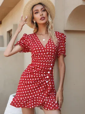 Chic Asymmetrical Burgundy V-Neck Dress with Floral Sleeves