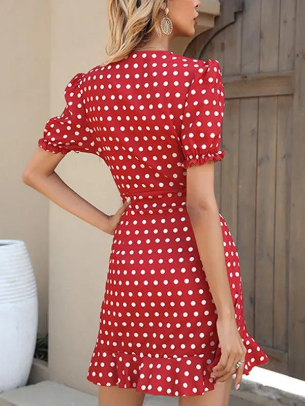 Chic Asymmetrical Burgundy V-Neck Dress with Floral Sleeves
