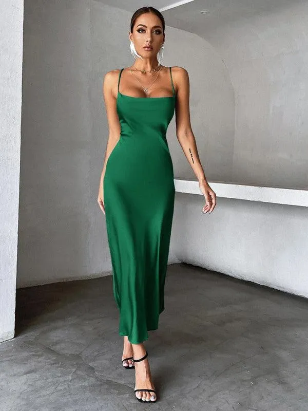 Chic Satin Suspender Cocktail Dress for Women