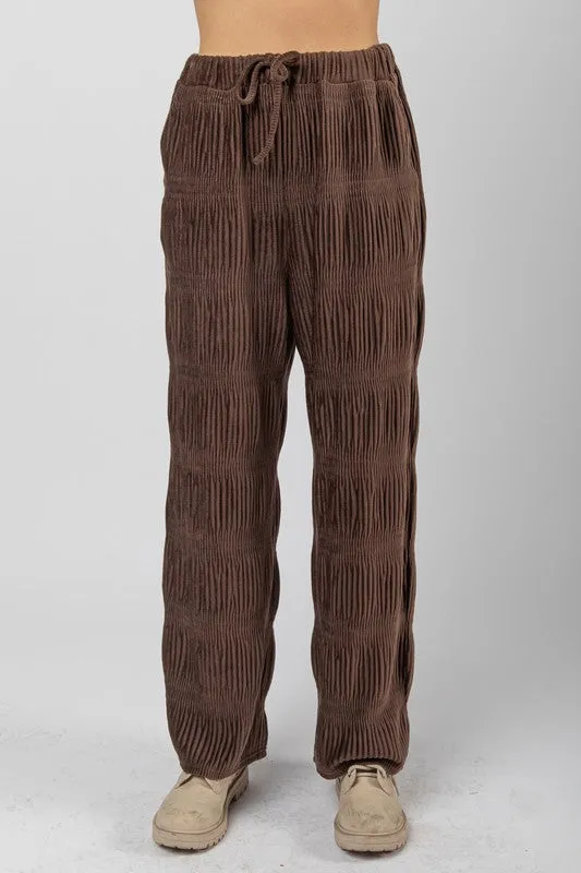 Chocolate Crinkled Soft Velvet Comfy Straight Pants