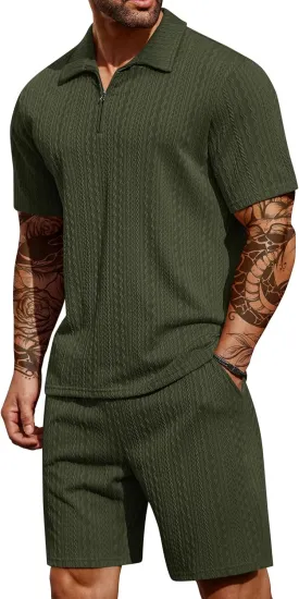COOFANDY Men's 2 Pieces Outfits Casual Quarter Zip Polo Shirt and Shorts Set Athletic Jogging Summer Tracksuit