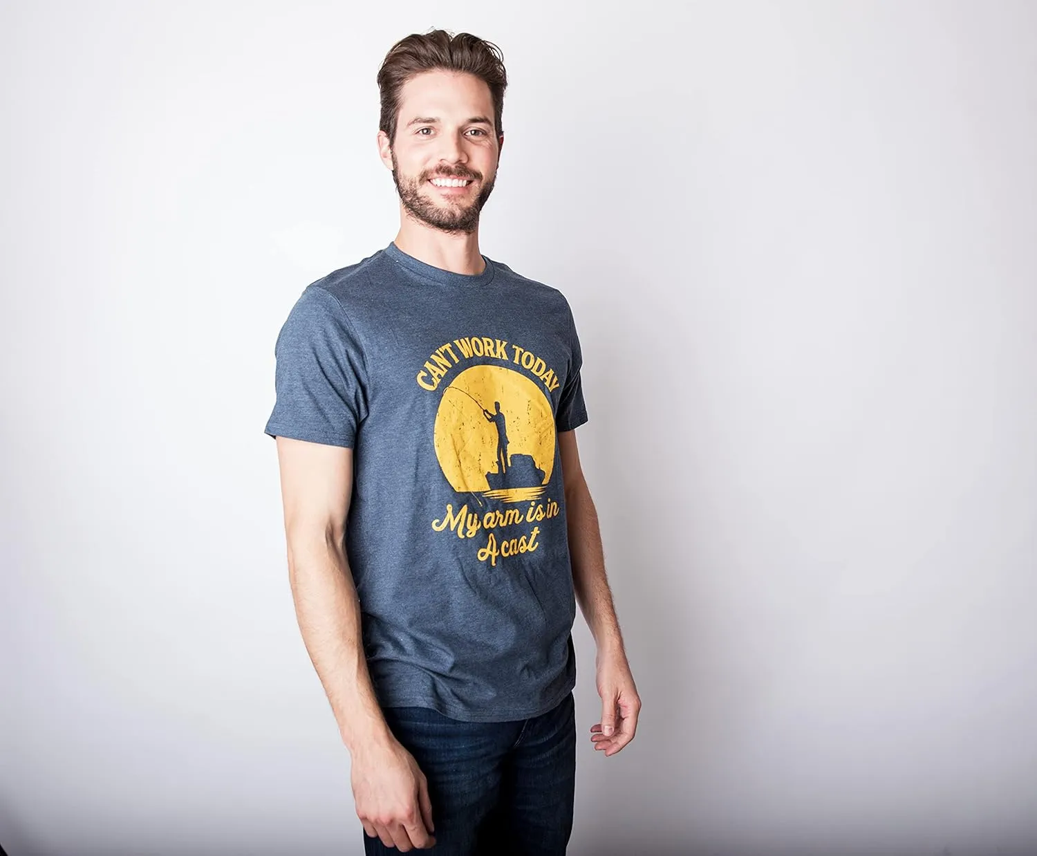 Crazy Dog Mens T Shirt I Can't Work Today My Arm is in A Cast Funny Fishing Fathers Day Tee