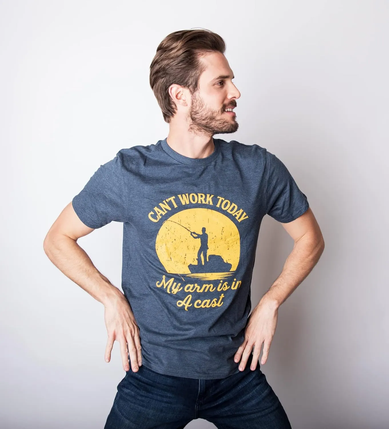 Crazy Dog Mens T Shirt I Can't Work Today My Arm is in A Cast Funny Fishing Fathers Day Tee
