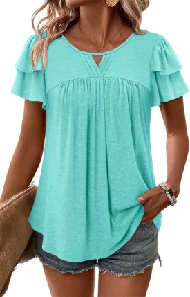 CRAZY GRID Womens Summer Tops Petal Short Sleeve Tshirt Summer Floral Boho Shirts Casual Flowy Tee Comfy Blouses