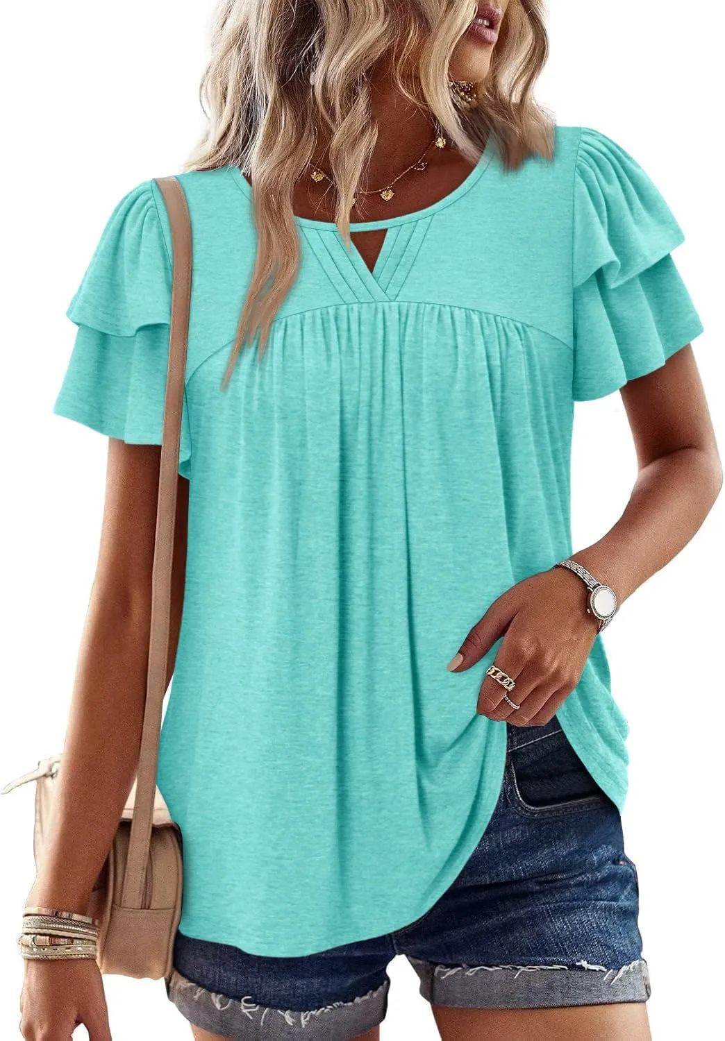 CRAZY GRID Womens Summer Tops Petal Short Sleeve Tshirt Summer Floral Boho Shirts Casual Flowy Tee Comfy Blouses