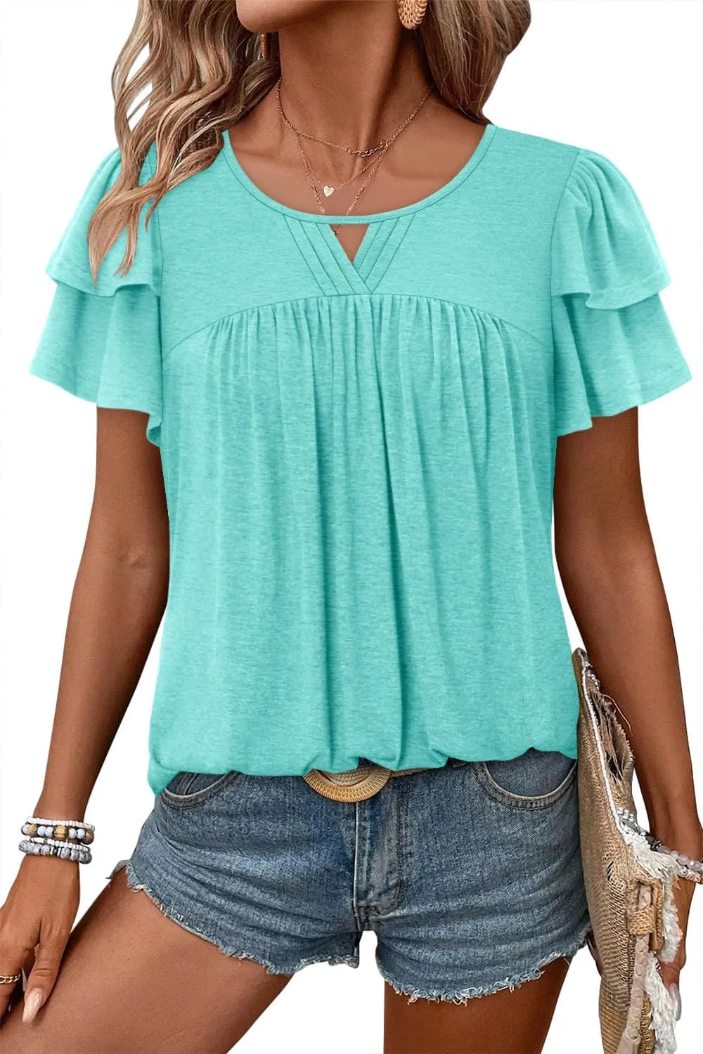 CRAZY GRID Womens Summer Tops Petal Short Sleeve Tshirt Summer Floral Boho Shirts Casual Flowy Tee Comfy Blouses