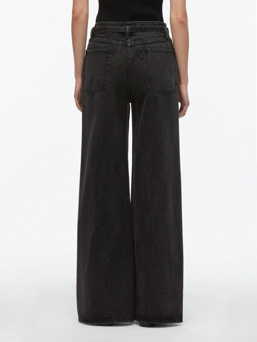 Denim Wide Leg Belted Jeans (Washed Black)