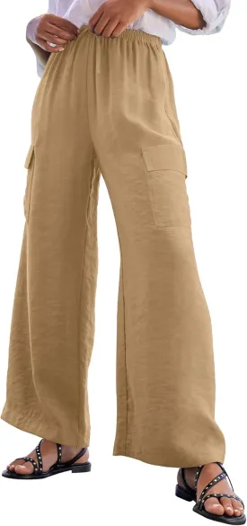 EVALESS Women Palazzo Pants Summer Casual Wide Leg High Waist Lounge Flowy Beach Trousers Travel Vacation Outfits