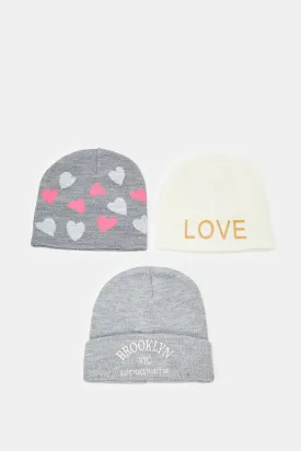 Girls Assorted Knitted Cap Set (3 Piece)