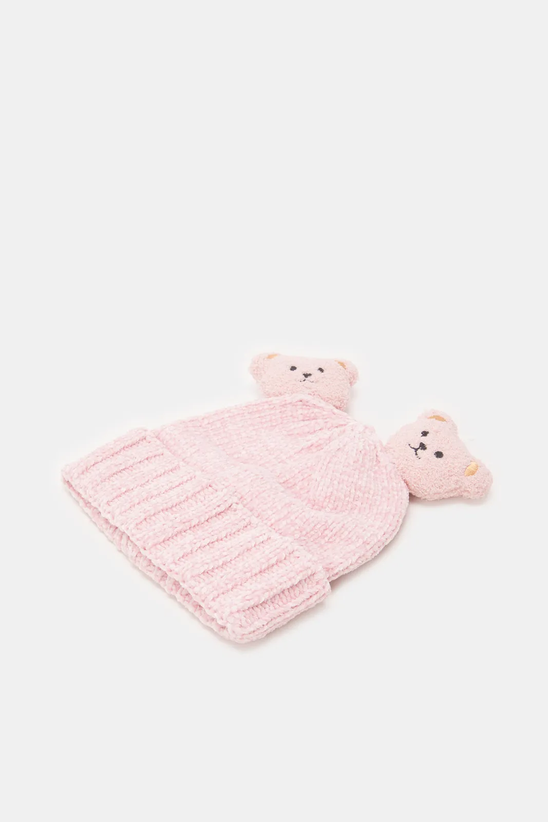 Girls Pink Knitted Embellished Cap