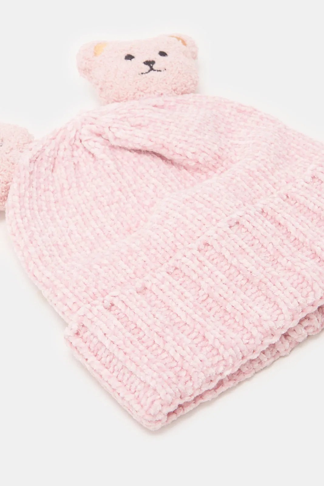 Girls Pink Knitted Embellished Cap