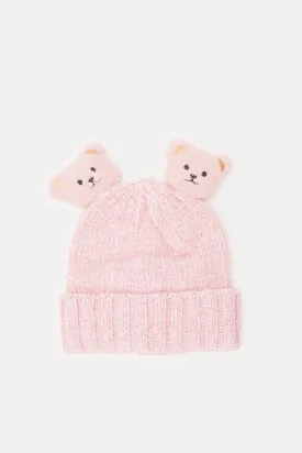 Girls Pink Knitted Embellished Cap