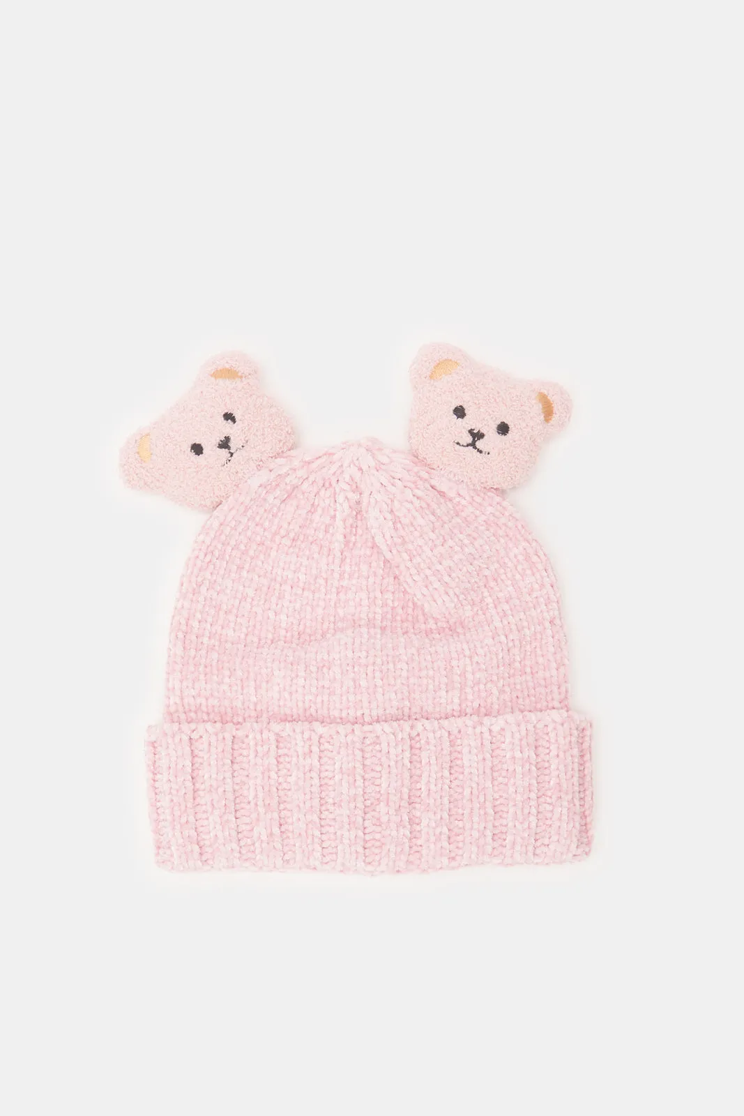 Girls Pink Knitted Embellished Cap
