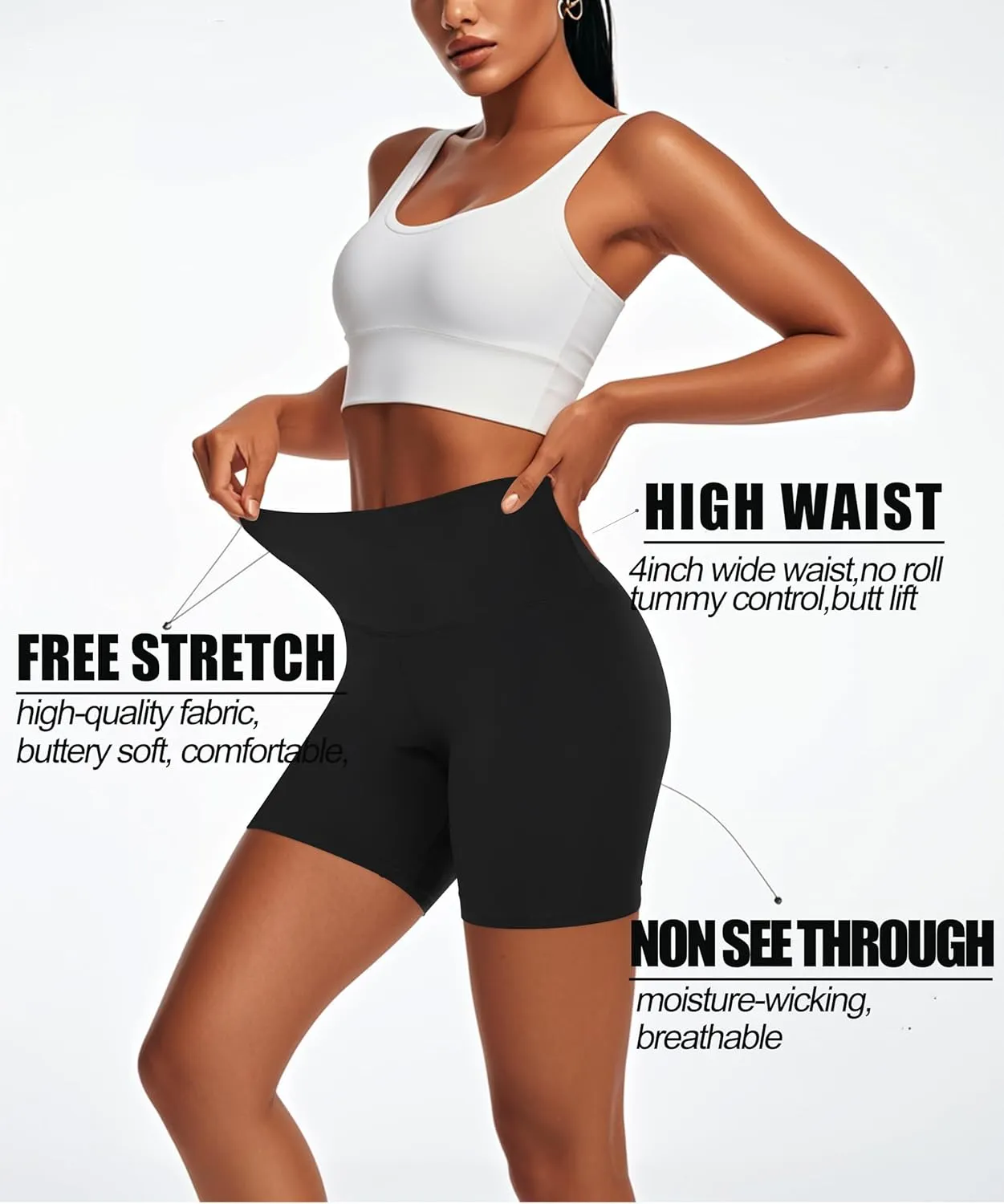 High Waisted Workout Biker Shorts for Women-5" Tummy Control Athletic Running Gym Yoga Spandex Shorts