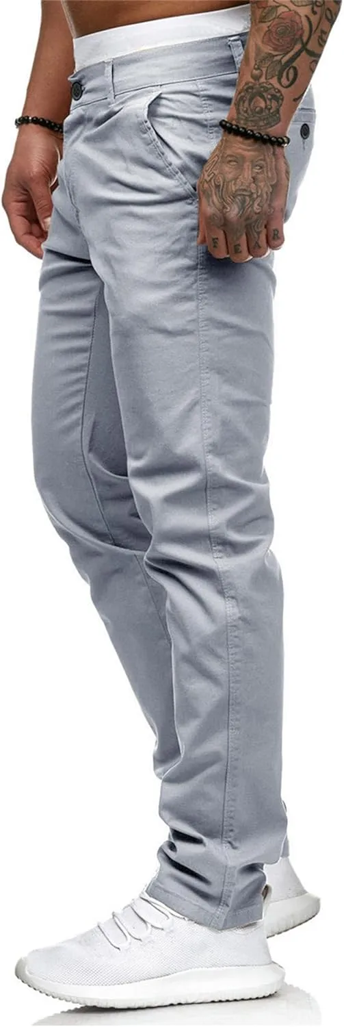 HUNGSON Mens Chinos Dress Pants Slim Straight Fit Flat-Front Golf Pants Casual Travel Slacks