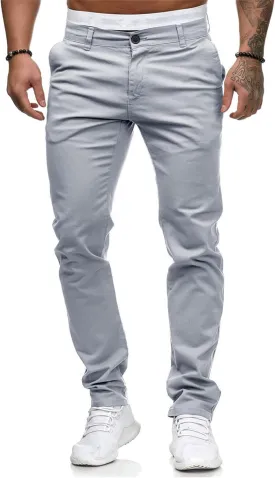 HUNGSON Mens Chinos Dress Pants Slim Straight Fit Flat-Front Golf Pants Casual Travel Slacks