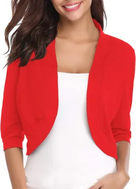 iClosam Womens 3/4 Sleeve Open Front Bolero Shrug Cropped Cardigans Knit Sweater Jacket