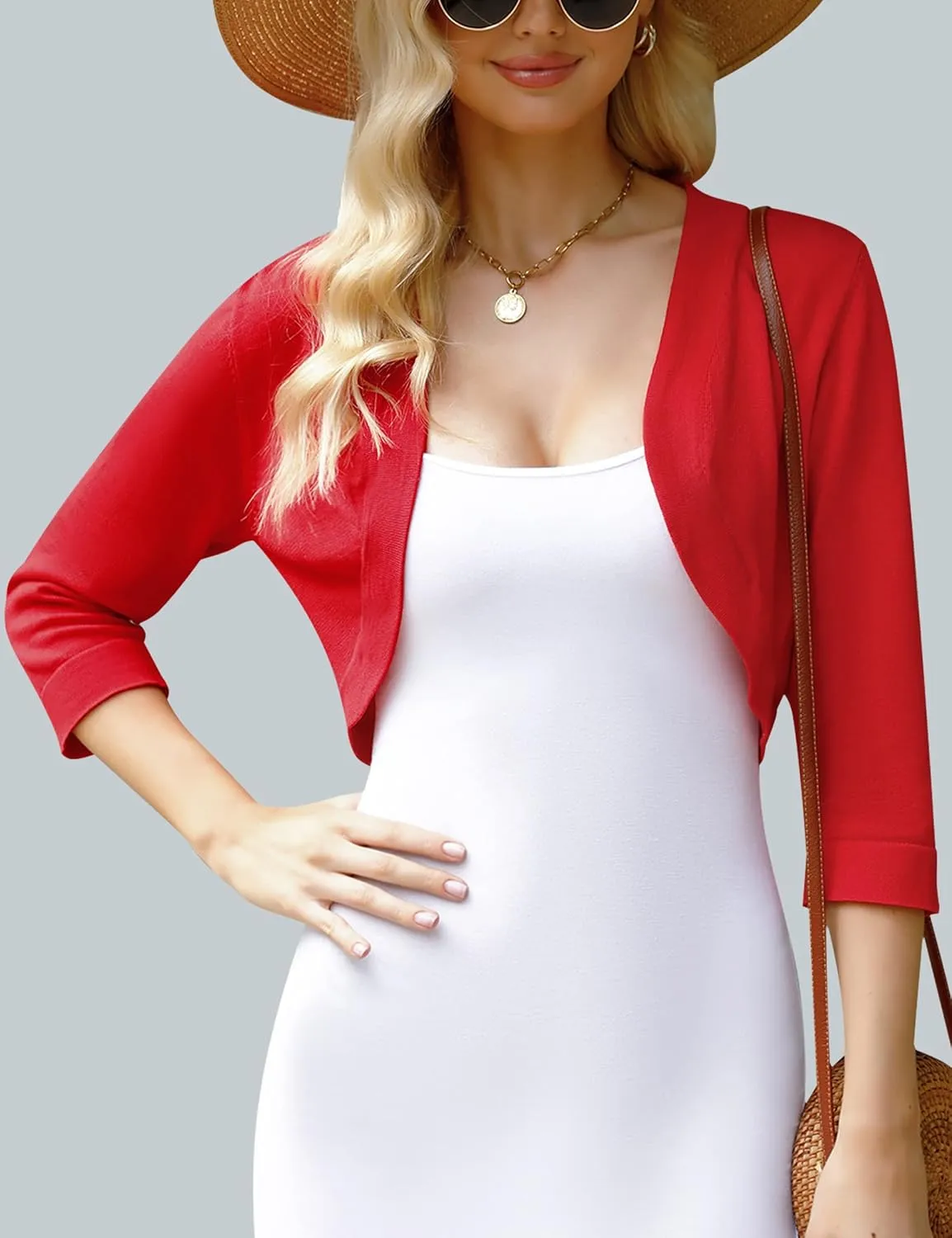 iClosam Womens 3/4 Sleeve Open Front Bolero Shrug Cropped Cardigans Knit Sweater Jacket