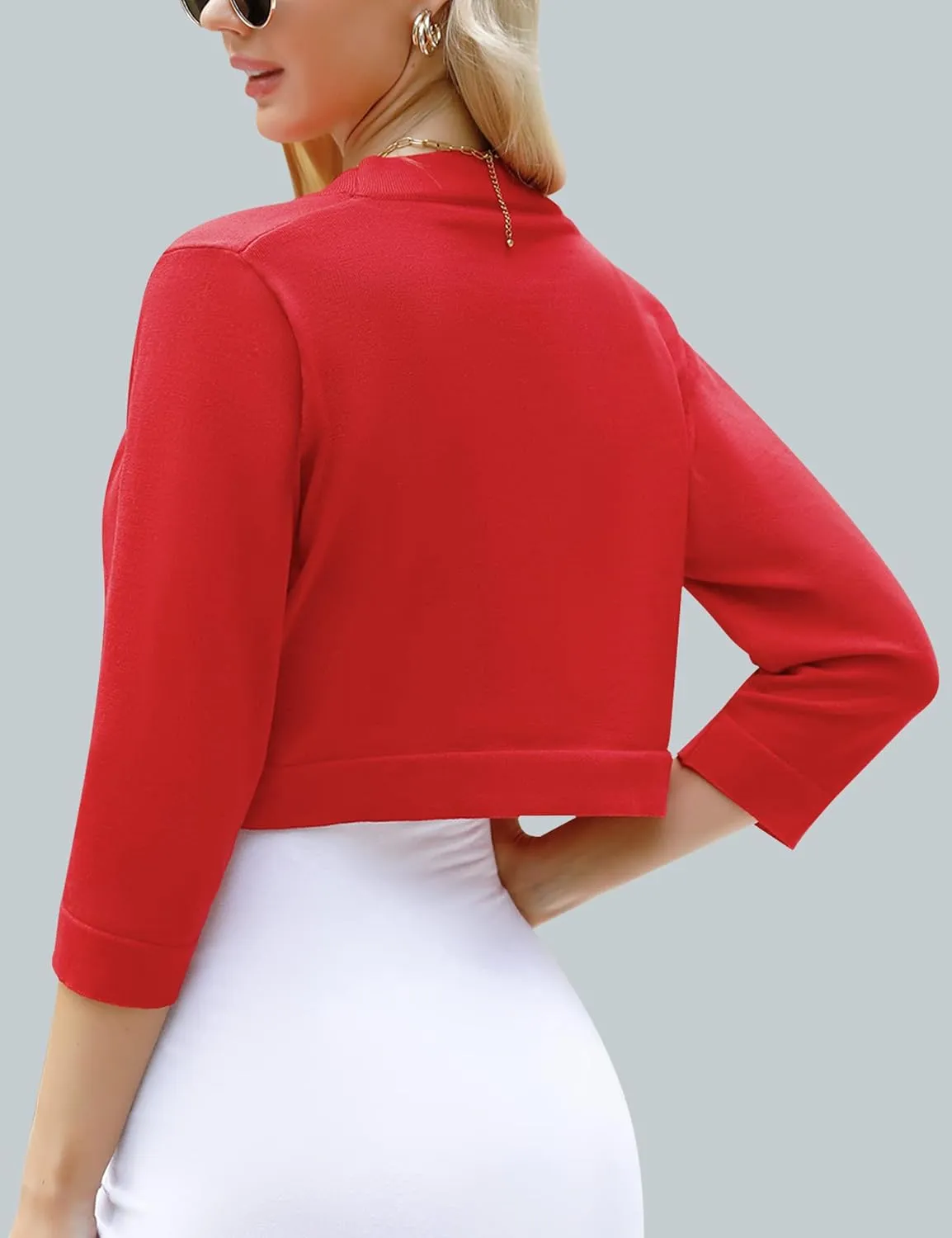 iClosam Womens 3/4 Sleeve Open Front Bolero Shrug Cropped Cardigans Knit Sweater Jacket