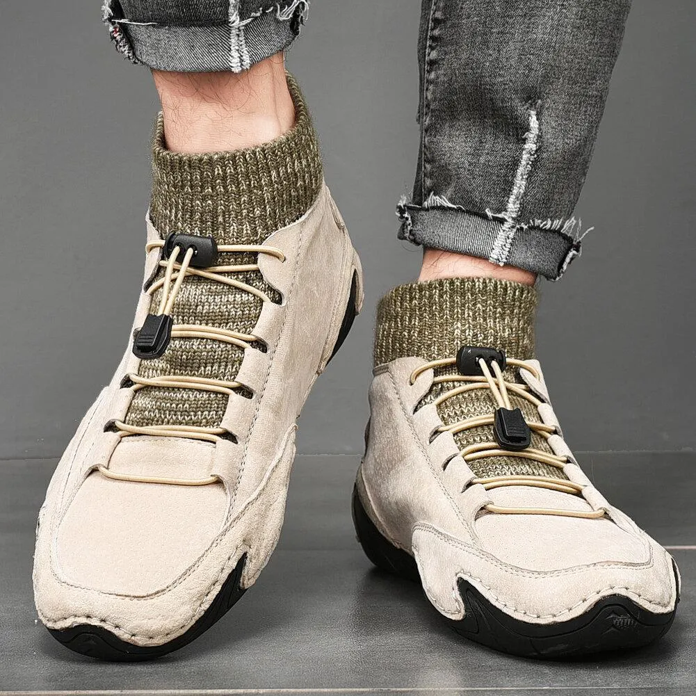 Kaegreel Men's Handmade Leather Comfy Soft Sock Ankle Boots