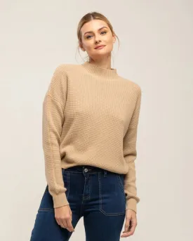 Knit sweater with Perkins neck texture CAMEL
