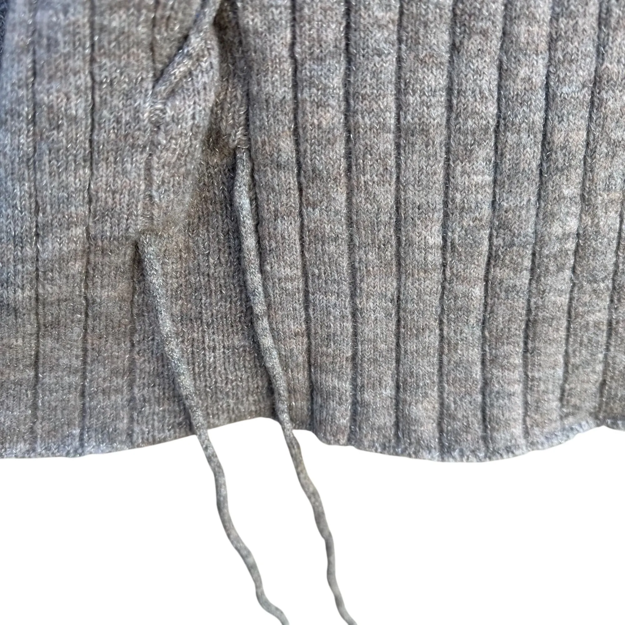 Lauren Conrad Womens Ribbed Knit V-Neck Cable Tie Detail Bell Sleeve Sweater L