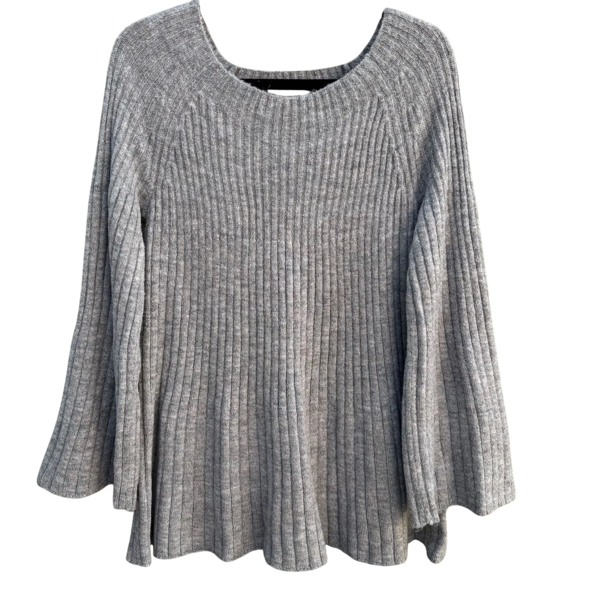 Lauren Conrad Womens Ribbed Knit V-Neck Cable Tie Detail Bell Sleeve Sweater L