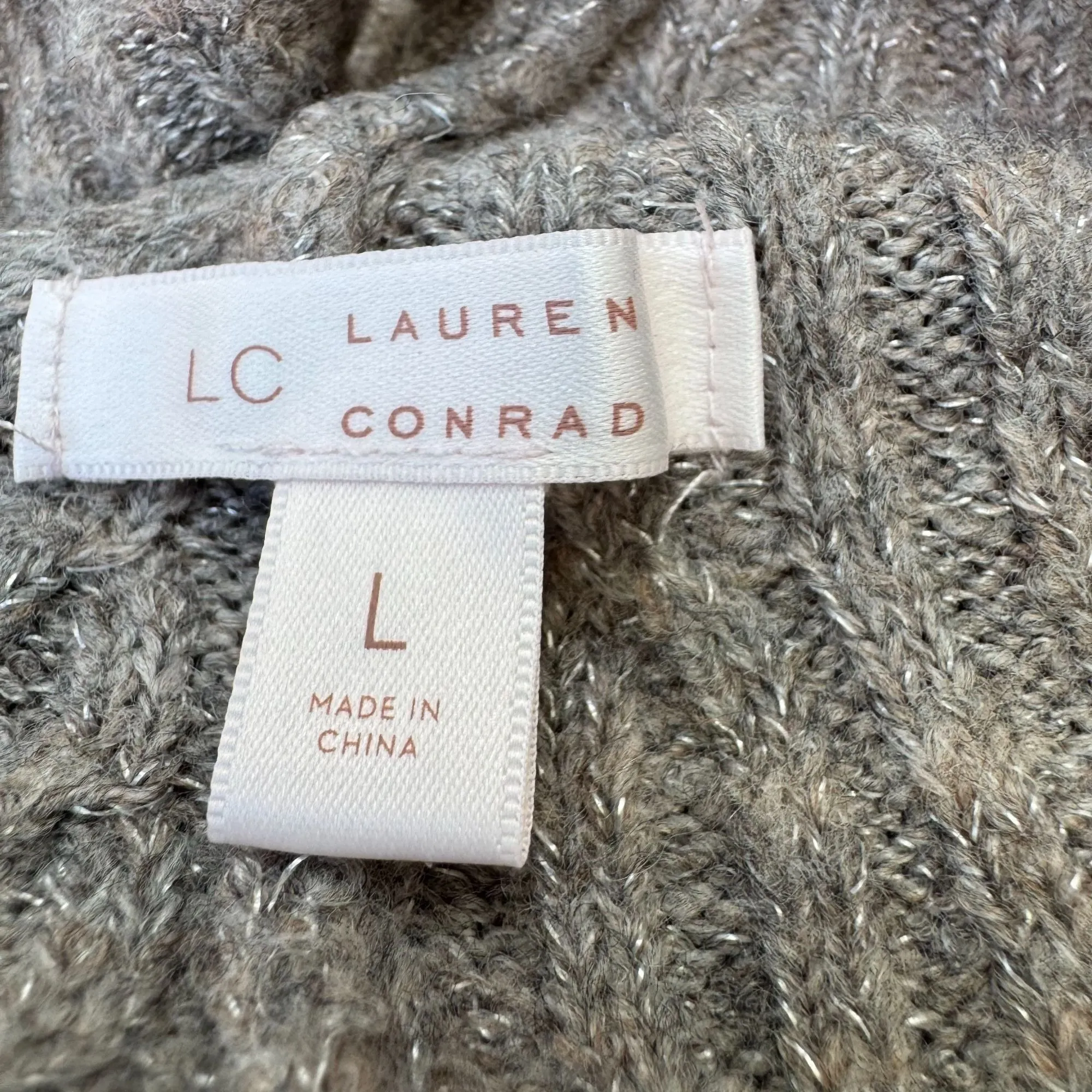 Lauren Conrad Womens Ribbed Knit V-Neck Cable Tie Detail Bell Sleeve Sweater L