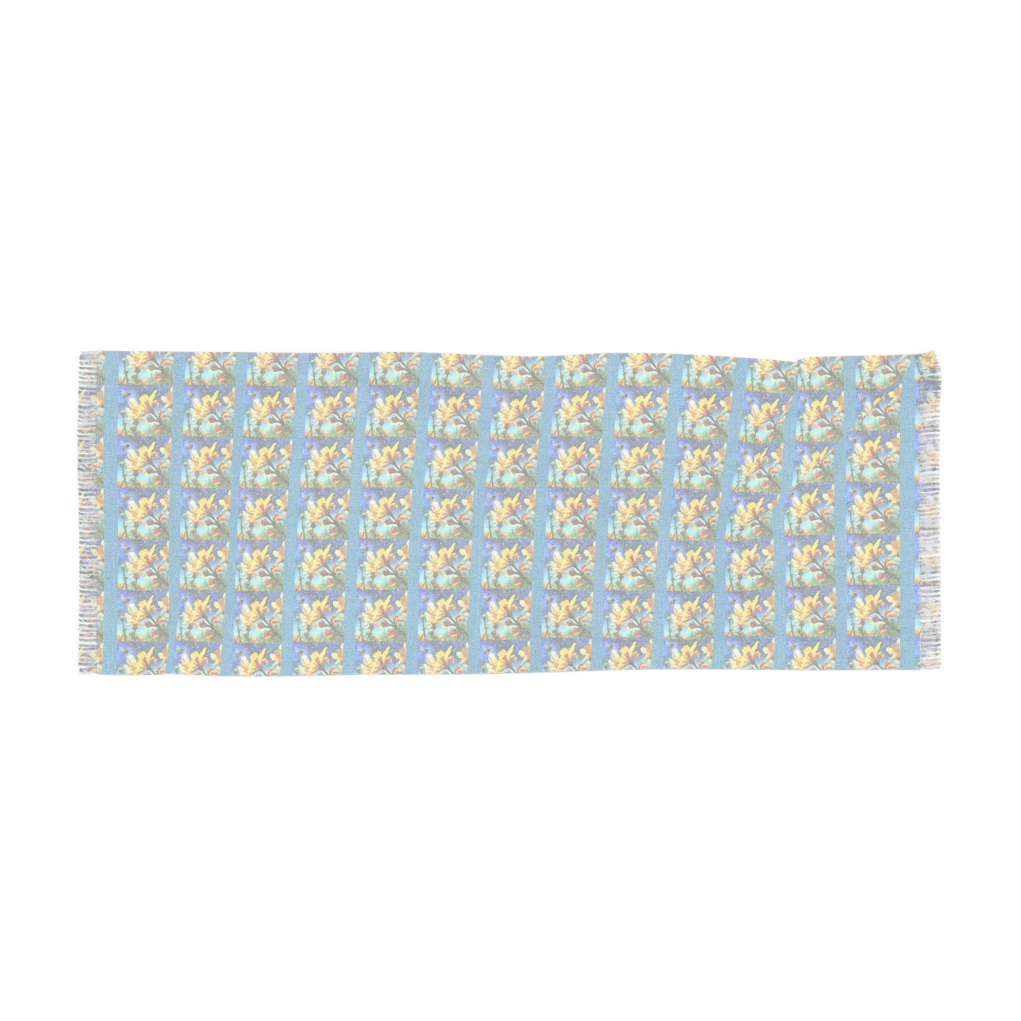 Lightweight Long Scarf "Yellow Bees and Flowers"