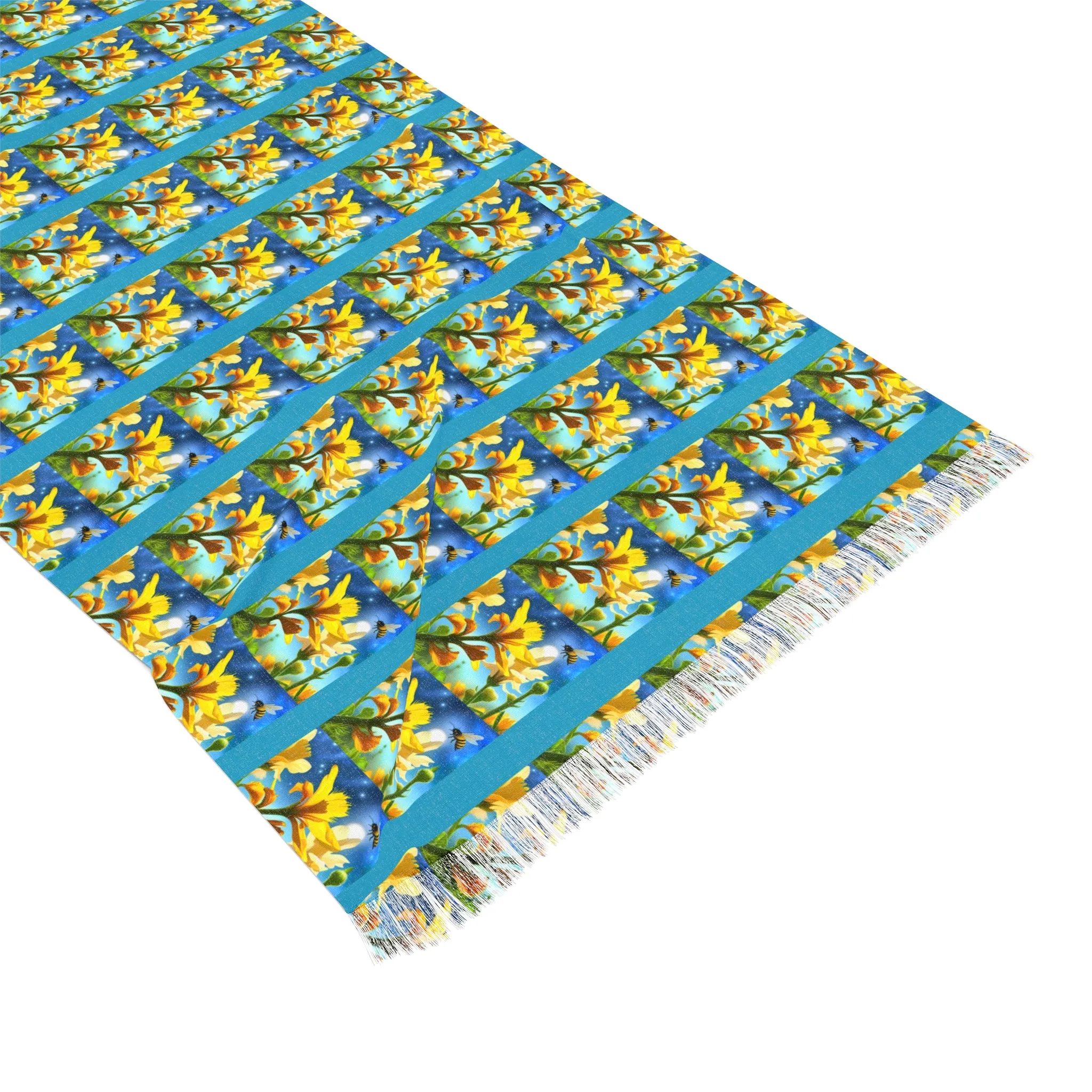 Lightweight Long Scarf "Yellow Bees and Flowers"