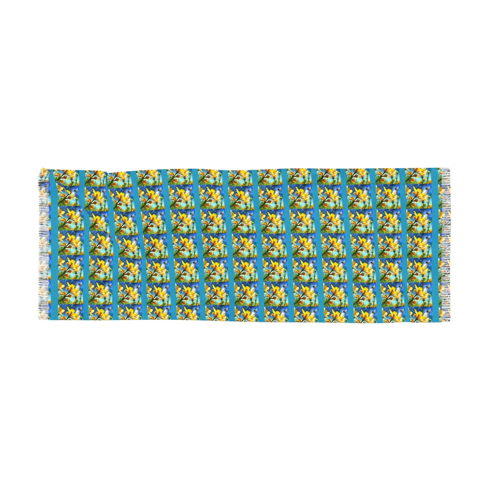 Lightweight Long Scarf "Yellow Bees and Flowers"